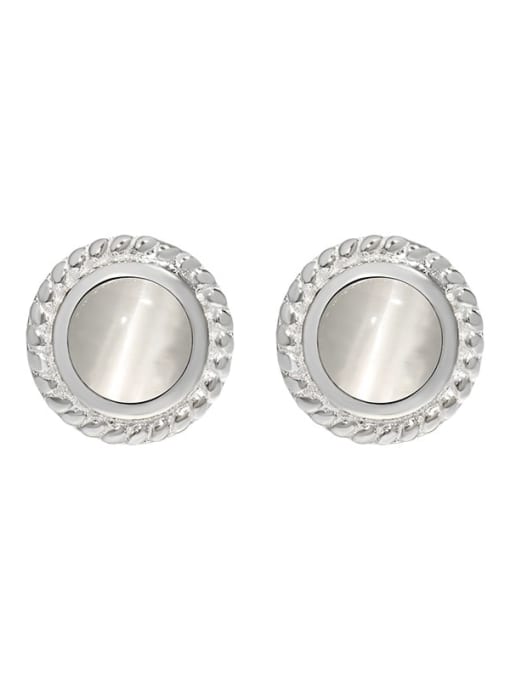 Platinum [with pure silver fungus plug] 925 Sterling Silver Cats Eye Geometric Vintage Stud Earring